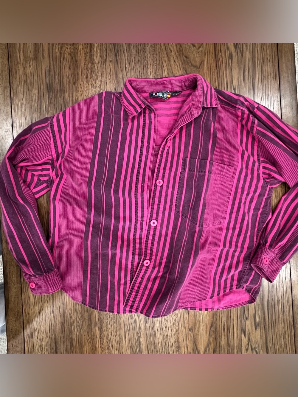 Pink and Burgundy Vintage Striped Button-Up Shirt